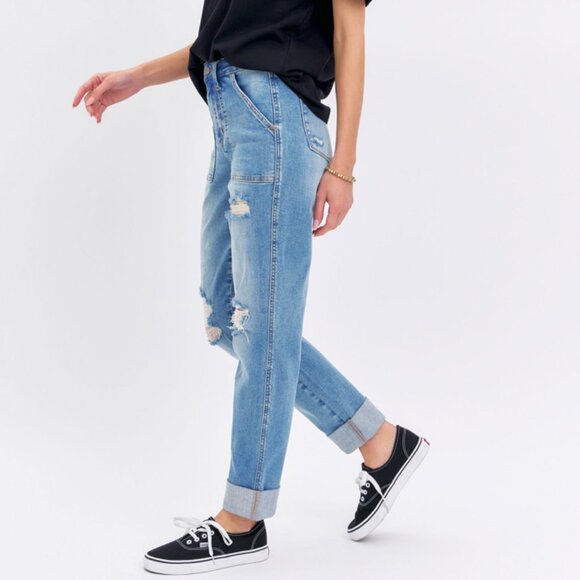 JUDY BLUE HIGH WAIST PATCH POCKET & DESTROY BOYFRIEND - Picture 6 of 6